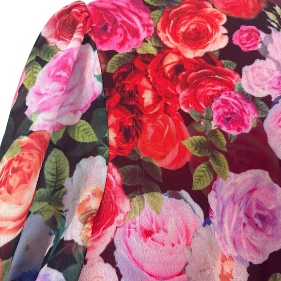 Ieena Mac Duggal Floral Puff Sleeve Tie Slit Romantic Midi Dress Pink Red Size 0 - Picture 10 of 15